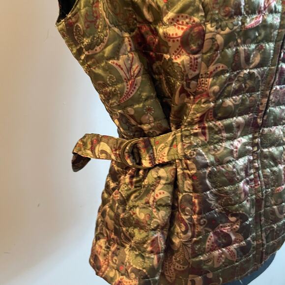 Vintage Petite Sophisticate Vest Large green paisley adjustable waist zip up - Picture 5 of 16